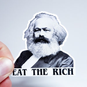 Adesivo Meme - Karl Marx - Mangia i ricchi - Divertente adesivo comunismo estetico per la sinistra - Decorazione per laptop Antifa - Anticapitalismo