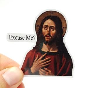 Meme adesivo "Gesù - Scusi?" - Adesivo Cristo divertente - Adesivo impertinente - Adesivo cristianesimo - Adesivo bottiglia d'acqua