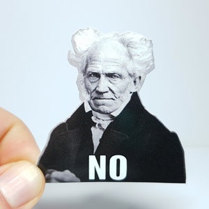 Meme adesivo "Schopenhauer No" - Un divertente must per ogni studente e amante della filosofia