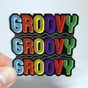 Adesivi Groovy 5,9 x 6 cm - Adesivi estetici - Adesivi bottiglia arcobaleno - Adesivi Hippie in vinile colorato
