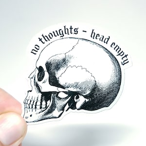 Meme Sticker "Skull - geen gedachten - hoofd leeg" - grappige schedel sticker voor studenten en scholieren! Ideaal voor op je laptop!