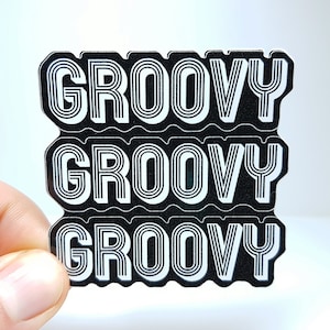 5,9 x 6 cm Adesivo estetico "Groovy" Adesivo hippie in bianco e nero