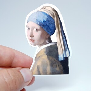 Esthetische klassieke kunststicker "Meisje met de parel" - Hoogwaardige, waterdichte sticker voor op je bidon!