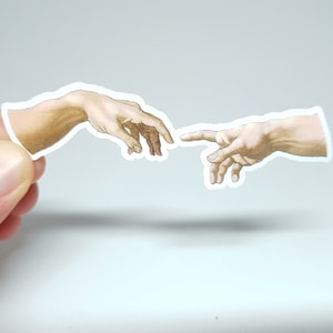 Esthetische kunststicker - Michelangelo - Adam en God Hands - Cadeau voor kunststudent - Renaissancesticker - Antiek schilderij