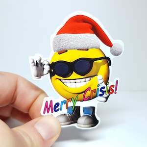 Weihnachtlicher Meme Sticker "Merry Crisis" - Ein Ironischer Emoji Aufkleber Für All Die, Die An Den Weihnachtsmann Nicht Mehr Glauben