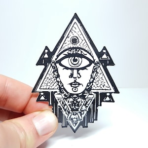 Adesivo estetico "Watching Eye" - Adesivo occhio psichedelico in bianco e nero - Geometria Sacra, Trippy, Retro
