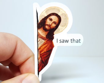 Meme sticker "Jezus, ik zag dat" - een goddelijke lach!