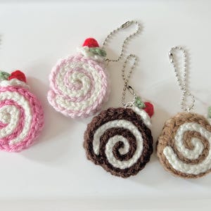 roll cake keychain matching gifts cupcake crochet handmade kawaii plush toy coquette key ring cute japanese style amigurumi key chain
