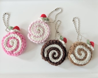 roll cake keychain matching gifts cupcake crochet handmade kawaii plush toy coquette key ring cute japanese style amigurumi key chain