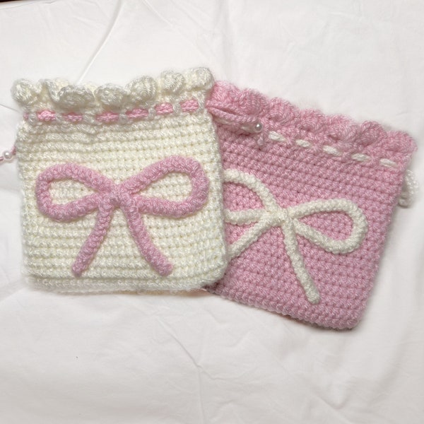 make up pouch bow organiser coquette makeup storage bag pink crochet handmade gift y2k kawaii