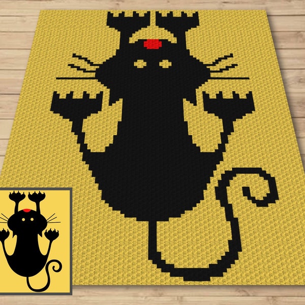 Black Cat Hanging On Graph and Pattern C2C & Tapestry Crochet - Black Cat C2C Graphgan Cat Blanket Gift Baby - Black Cat Crochet C2C Blanket