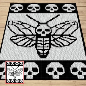 Metamorphosis C2C - Motif tête de mort au crochet - Motif papillon + motif écrit pour crochet C2C et tapisserie | Couverture C2C Skull Moth C2C Afghan