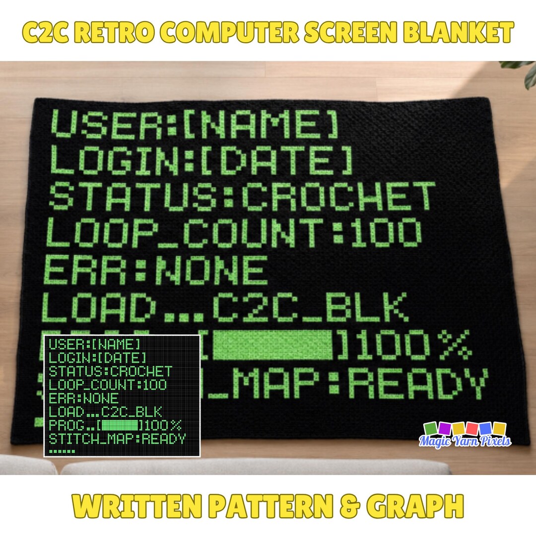 Retro Computer Screen Crochet Blanket Pattern | C2C, Graphgan Chart ...