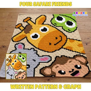 Safari Animal Crochet Blanket Pattern – C2C Graph, Jungle Baby Afghan (PDF Pattern)