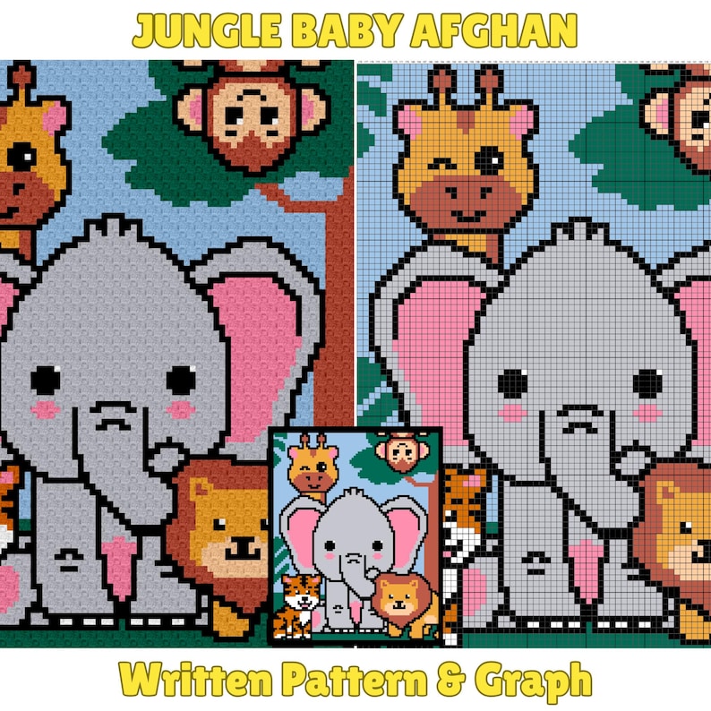 Jungle Animals Crochet Baby Blanket Pattern | C2C Graph (PDF Pattern ...