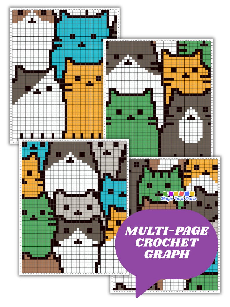 Cat Blanket Pattern PDF | Crowded Feline C2C Graphgan Chart | Animal Home Decor | Graph & Written Instructions