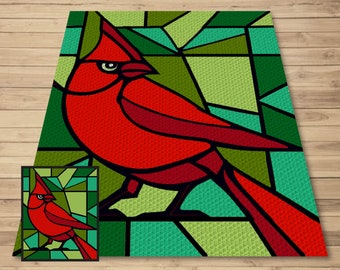 Christmas Cardinal Stained Glass Graph + Pattern C2C & Tapestry Crochet - Cardinal C2C Graphgan - Crochet Bird Chart - C2C Cardinal Blanket