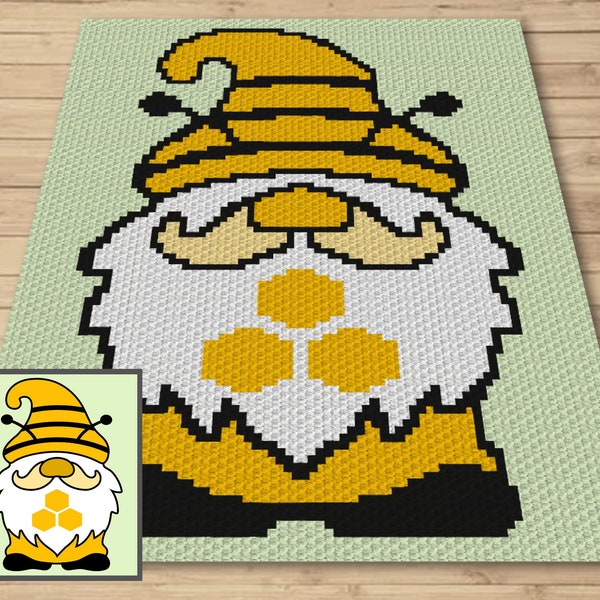 Bee Gnome Graph and Pattern C2C & Tapestry Crochet - Gnome C2C Graphgan Crochet Gnome Blanket - C2C Spring Easter Bee Baby Blanket Gift Idea