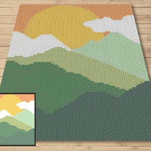 Mountain Landscape Graph and Pattern C2C & Tapestry Crochet - Boho Sunset C2C Graphgan Crochet Mountain Blanket - C2C Boho Baby Blanket Gift