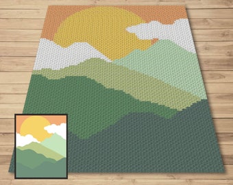 Mountain Landscape Graph and Pattern C2C & Tapestry Crochet - Boho Sunset C2C Graphgan Crochet Mountain Blanket - C2C Boho Baby Blanket Gift