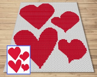 Valentines Hearts Crochet Blanket Pattern – C2C Graphgan (Digital Download)