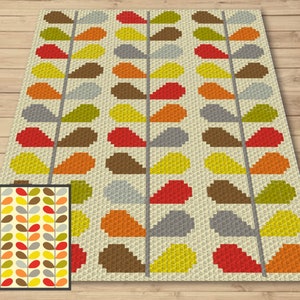 Retro Floral Leaf Pattern Graph and Pattern C2C & Tapestry Crochet- C2C Flower Graphgan Crochet Leaves Blanket- C2C Floral Baby Blanket Gift