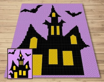 Patrón de crochet para la Mansión Encantada de Halloween – C2C y Tapiz (Patrón PDF)