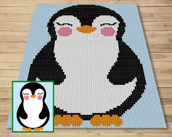 Cute Baby Penguin Graph & Pattern C2C and Tapestry Crochet-Penguin Love Graphgan- Penguin Cute Crochet Blanket-Crochet Penguin C2C Gift Baby