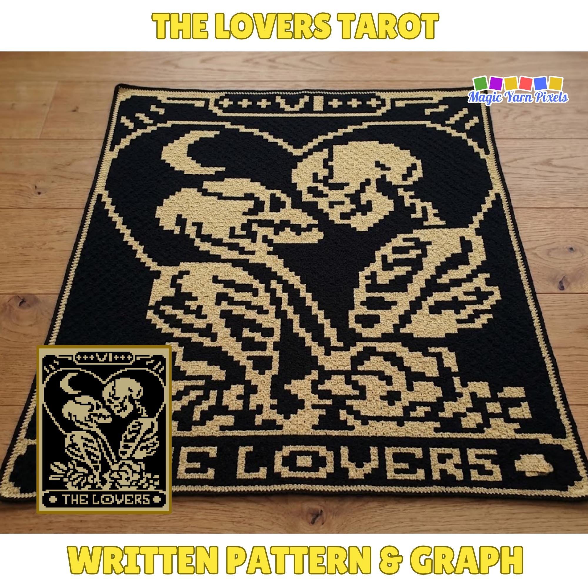 20 Skull Blanket Crochet Patterns for Gothic, Halloween, and Boho Homes 14 The Lovers Tarot Crochet Blanket Pattern C2C