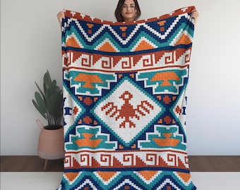 Aztec Tribal Crochet Blanket Pattern, Geometric Ethnic Afghan Graphgan, C2C and Tapestry Row by Row Instructions, Large Throw PDF