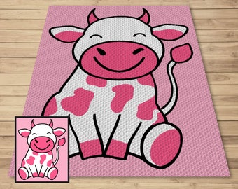 Cute Strawberry Cow + Written Pattern For C2C & Tapestry Crochet - Cow C2C Graphgan - Crochet Cow Blankets - Animal Baby Blanket Cow Afghans