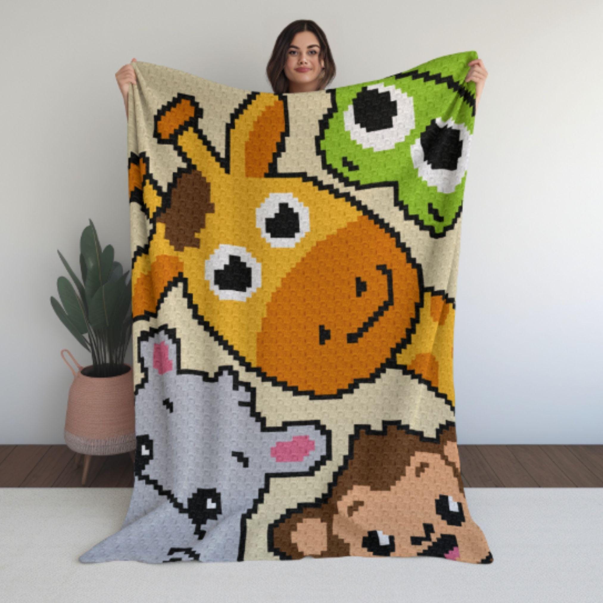 Safari Animal Crochet Blanket Pattern – C2C Graph, Jungle Baby Afghan ...