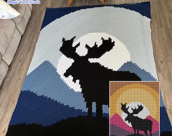 Moose Sunset Crochet Blanket Pattern – C2C Tapestry Graph (PDF Pattern)