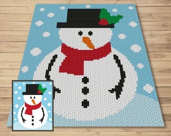 Christmas Snowman Graph + Written Pattern For C2C & Tapestry Crochet - Christmas C2C Crochet Patten - Crochet Snowman Blanket Winter Afghan