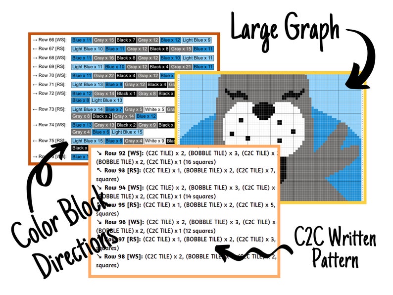 Cute Baby Seal Graph & Pattern C2C and Tapestry Crochet-Seal Crochet Graphgan-Seal Animal Crochet Blanket-Cute Animals C2C Blanket Gift Baby image 2