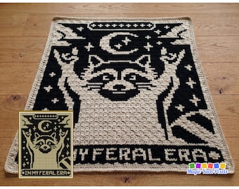 In My Feral Era Crochet Blanket Pattern | C2C, Graphgan Chart, Tapestry | Raccoon Gothic Afghan Gift For Introverts PDF