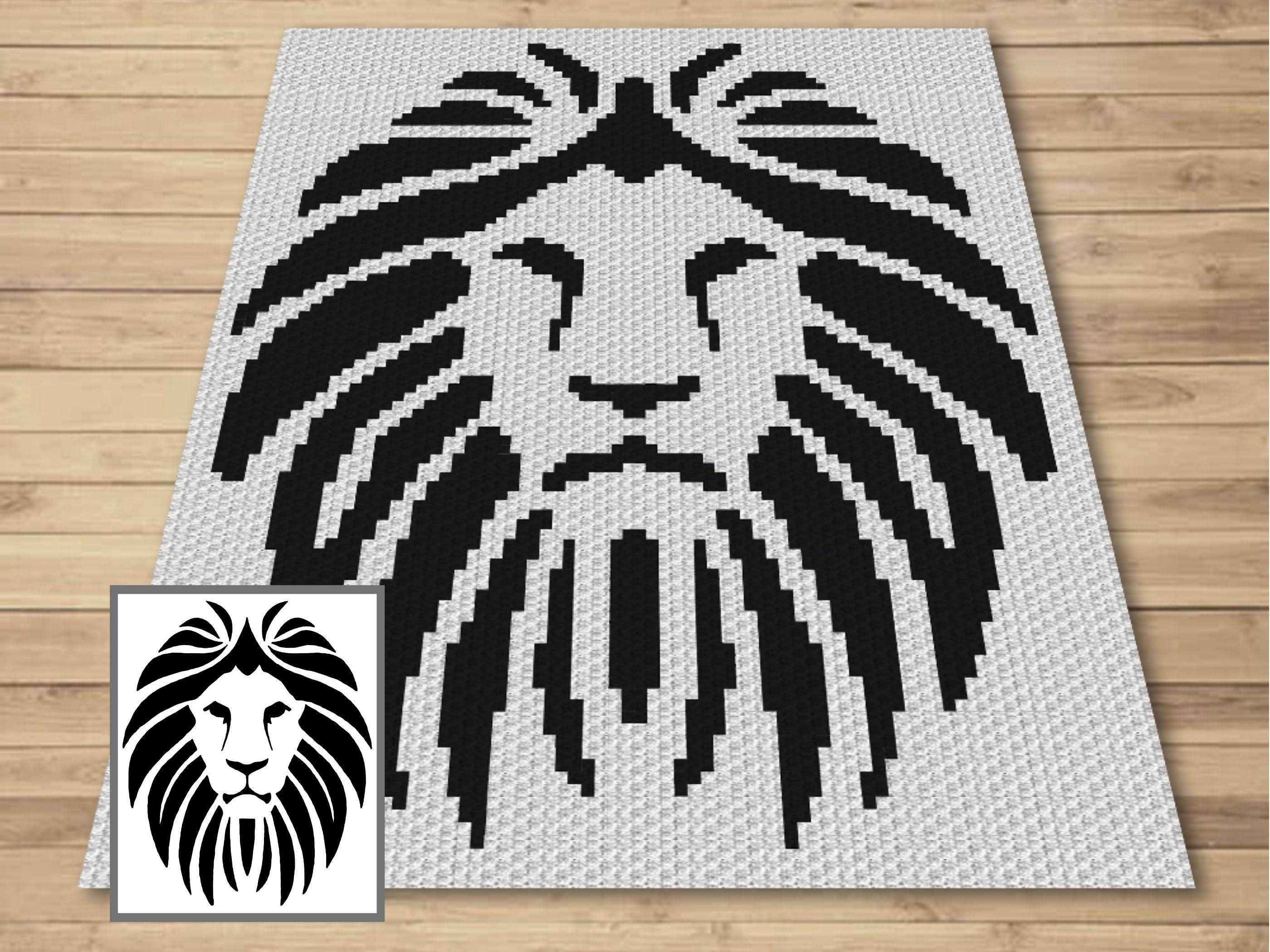 Lion Head Crochet Pattern - C2C Graph, Tapestry Blanket (digital