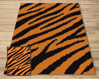 May include: Orange and black tiger stripe patterned rug. The rug is made of a woven material and has a geometric design.