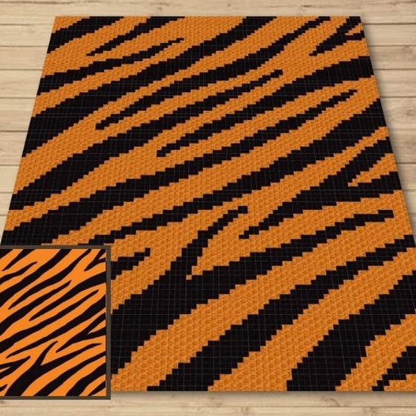 Tiger Print Graph + Written Pattern For C2C & Tapestry Crochet - Tiger Crochet Pattern - Animal Print Baby Blanket - Animal Afghan Baby Gift