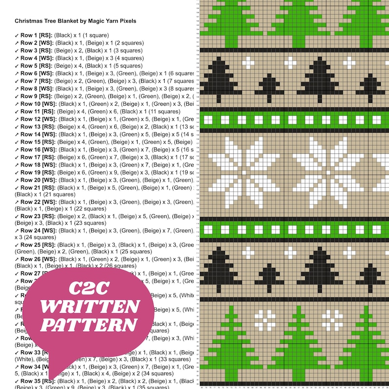Christmas Tree Blanket Crochet Pattern | C2C Graph, Winter Afghan (PDF ...