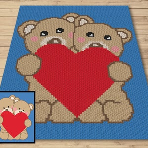 Valentinstag Teddybären Graph und Muster C2C & Tapisserie häkeln- Valentinstag Graphgan Teddybär Häkeldecke - C2C Baby Bär Decke Geschenk