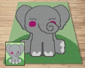 Happy Baby Elephant Graph and Pattern C2C & Tapestry Crochet - Elephant Graphgan - Jungle Animal Blanket Crochet - C2C Elephant Blanket Gift