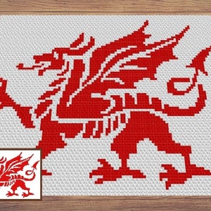 Welsh Dragon Graph + Written Pattern For C2C & Tapestry Crochet - Welsh Dragon C2C Crochet Pattern - Crochet Dragon Blanket - Welsh Blanket