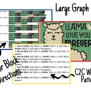 Llama Love You Forever Graph Written Pattern For C2C & Tapestry Crochet Llama C2C Graph Animal Crochet Baby Blanket Llama Quote Afghan image 2