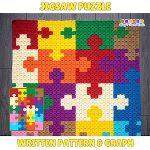 Puzzeldekenpatroon PDF | Regenboogpuzzel C2C haakpatroon | Kleurrijke babykamerdecoratie | Patroon en geschreven instructies