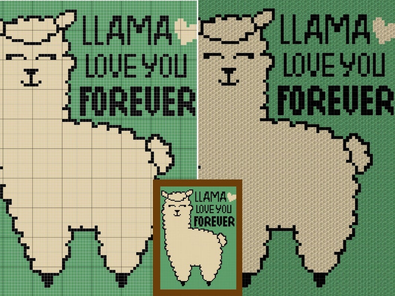 Llama Love You Forever Graph Written Pattern For C2C & Tapestry Crochet Llama C2C Graph Animal Crochet Baby Blanket Llama Quote Afghan image 3