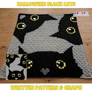 Halloween Black Cats Crochet Blanket Pattern - C2C & Tapestry (PDF Pattern)