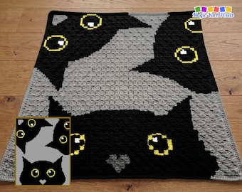 Halloween Black Cats Crochet Blanket Pattern - C2C & Tapestry (PDF Pattern)