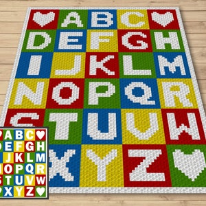 Bloques del alfabeto gráfico y patrón C2C y tapiz de crochet - C2C Crochet Alphabet Graphgan - C2C Alphabet Blanket Baby Shower Educational Baby