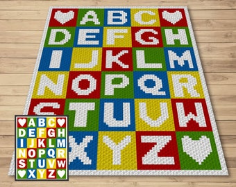 Alphabet Blocks Crochet Pattern - C2C Graph, Tapestry (PDF Download)